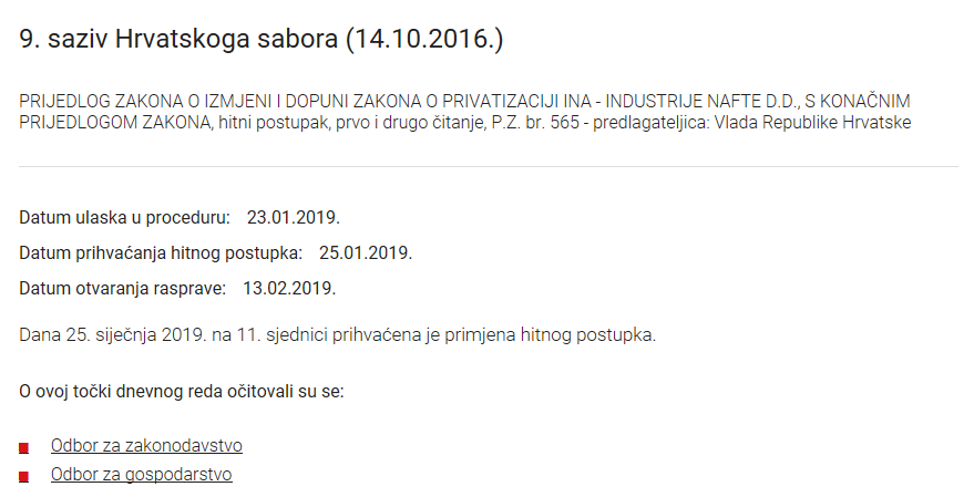 Zakon o privatizaciji INA-e – brzi postupak